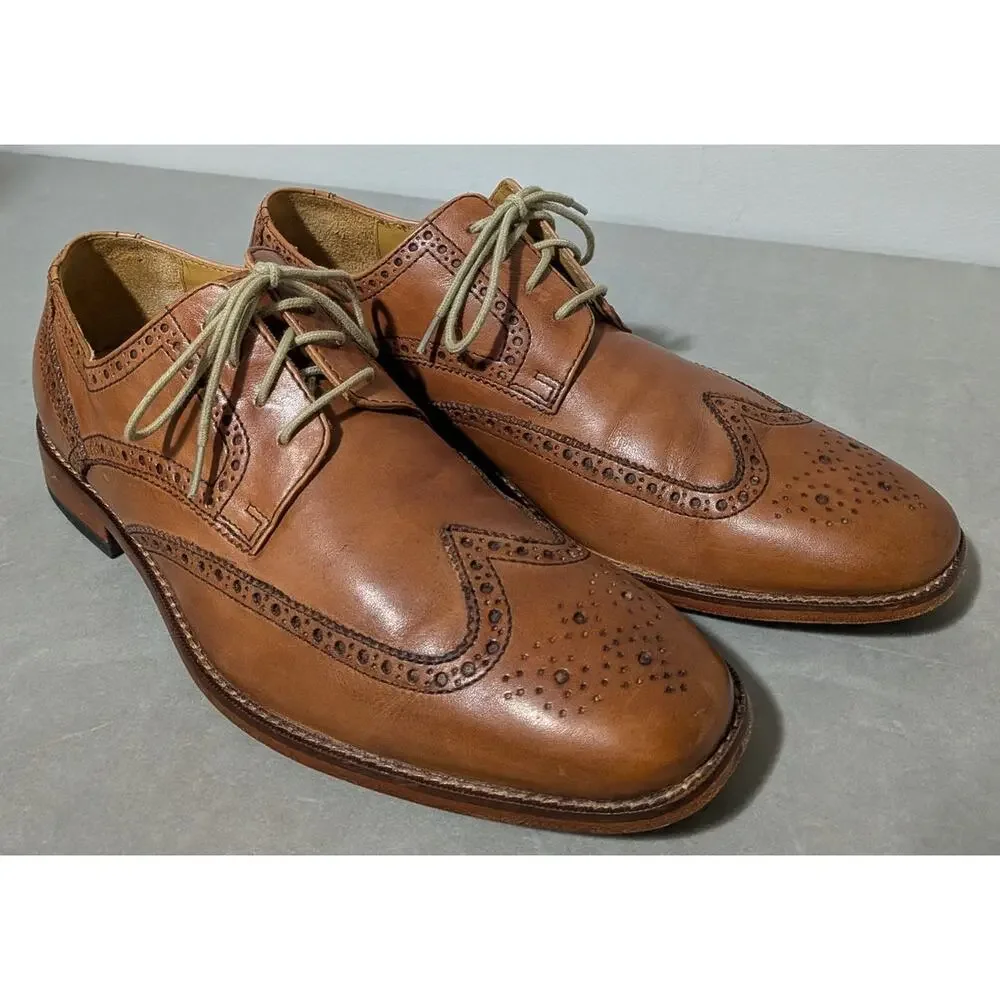Cole Haan Mens 10.5 M British Tan Leather Wingtip Oxford Brogue Dress Shoes